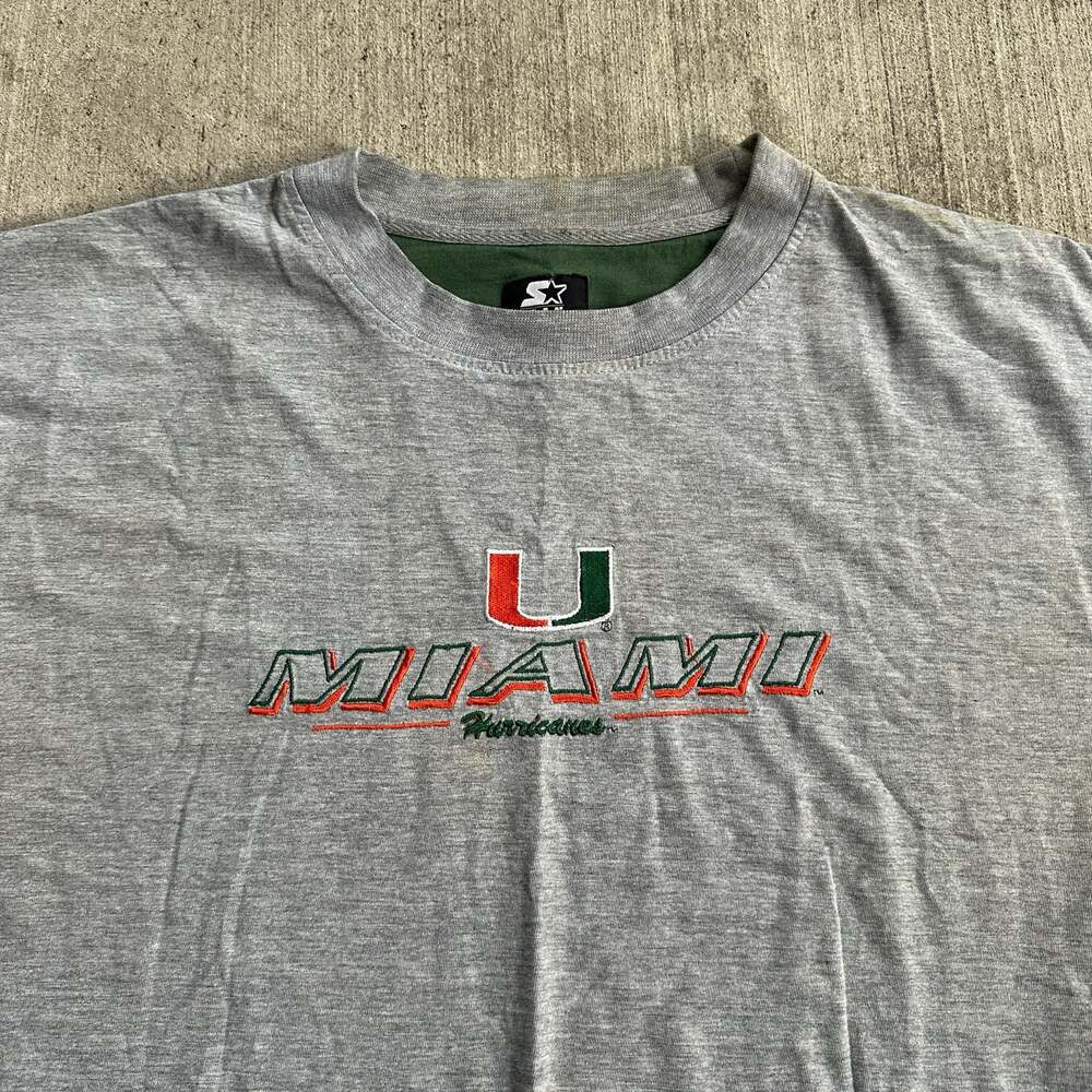 Vintage Starter University of Miami Hurricanes Gray Embroidered T-Shirt